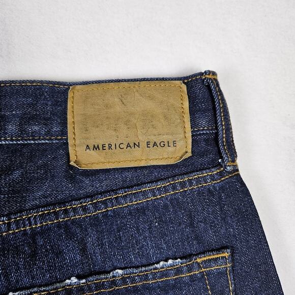 American Eagle Bootcut Jeans Mens 33x30 Dark Wash Blue Classic Whiskering Faded - Picture 7 of 14